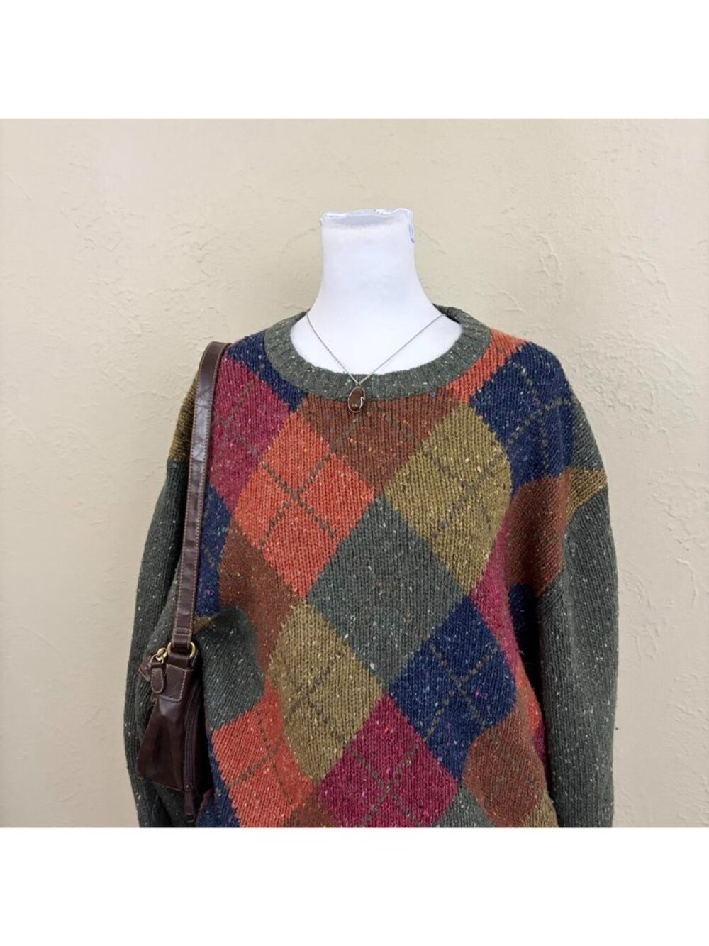 90s argyle preppy wool sweater - Picture 2 of 8